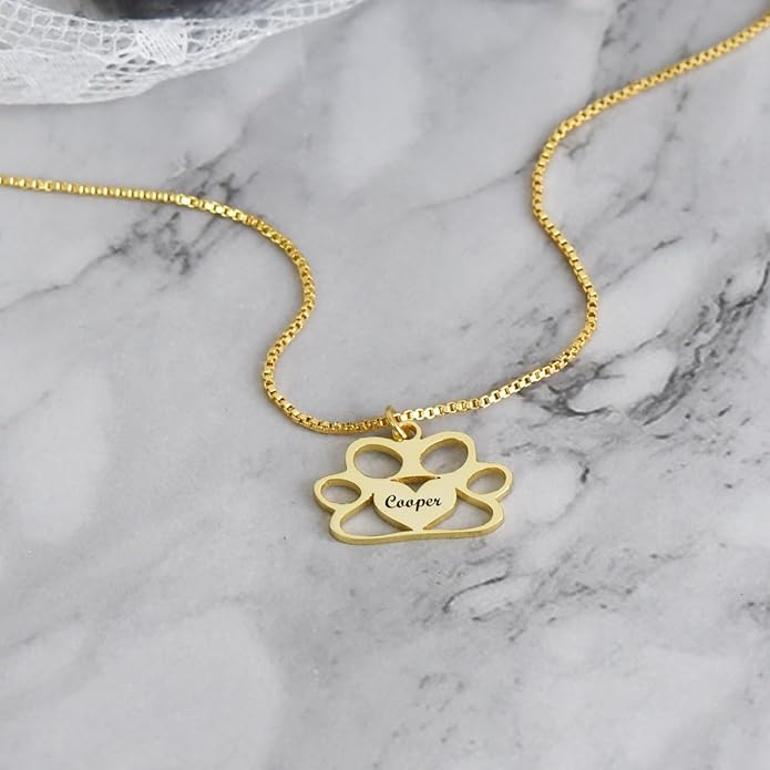 Personalized Cute Dog Cat Paw Name Necklace Forever Love Custom Heart Pendant - Image 5