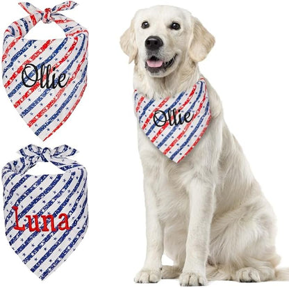 Personalized 4th of July Dog Bandana Embroidered Name Custom Neckwear Dog Scarf by Ulicoprofessionalpersonalized