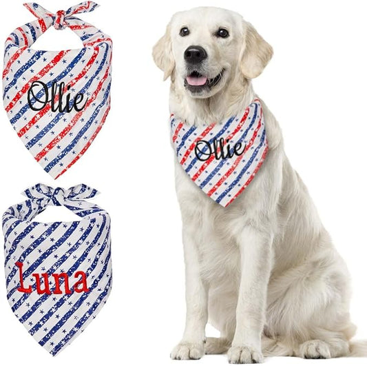 Personalized 4th of July Dog Bandana Embroidered Name Custom Neckwear Dog Scarf by Ulicoprofessionalpersonalized