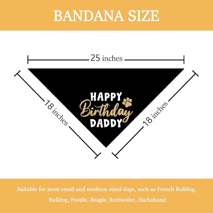 Happy Birthday Daddy Dog Bandana Black Puppy Bandanas Birthday Decorations - Image 2