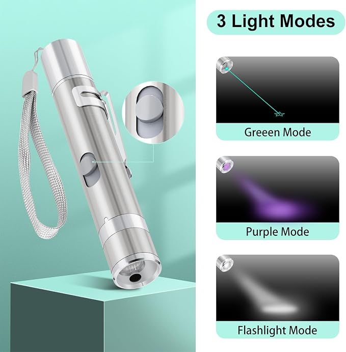 TBTeek Cat Toy, Unique Green Light, 7-in-1 Modes, 5 Fun Patterns, USB Charging - Image 3