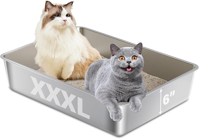 Stainless Steel Litter Box, Extra Large Metal Litterbox by Futam