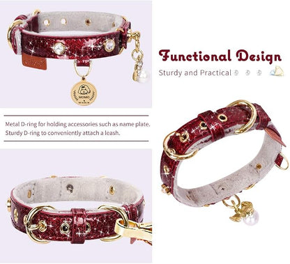 PetsHome Cat Collar, Dog Collar, PU Leather Adjustable Pet Collar - Image 3