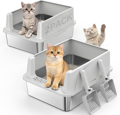 2PACK Stainless Steel Cat Litter Box by MIXJOY