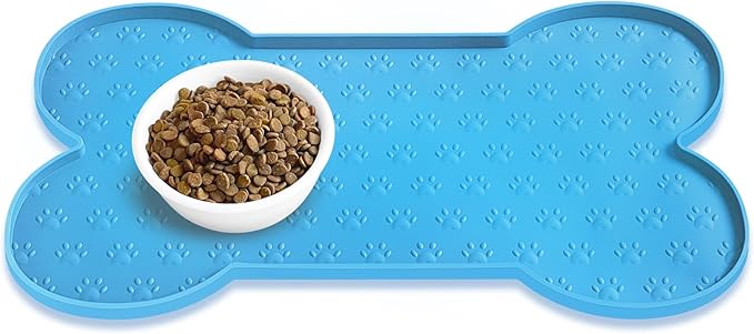 Dog Food Mat Anti-Slip Silicone Dog Bowl Mat Thicker Pet Placemat Waterproof by PWTAA