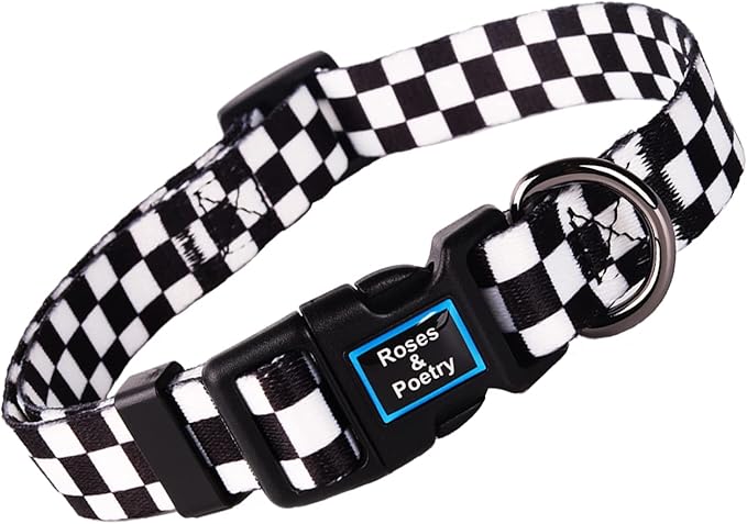 Roses&Poetry Dog Collar with Colourful Checkered Patterns, Adjustable Durable by RosesPoetry