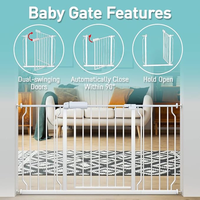 WAOWAO Baby Gate 62.19-66.88" Extra Wide Pressure Mounted Walk Through Swing - Image 3