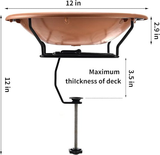 Bird Bath Deck Mounted 12 Inches, Deck Adjustable Steel Clamp 3.5 Inches - Image 2