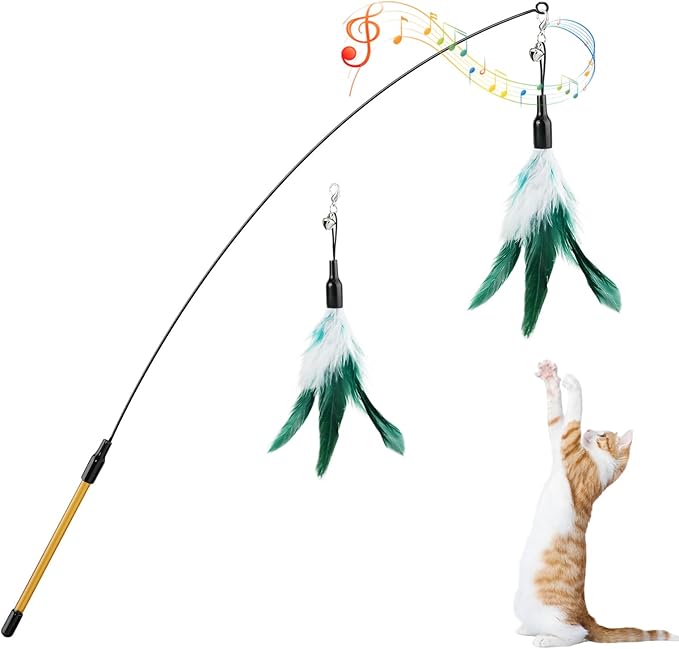 Pawaboo Feather Teaser Cat Toy, Interactive Feather Wand Cat Toy Flying Feather by Pawaboo