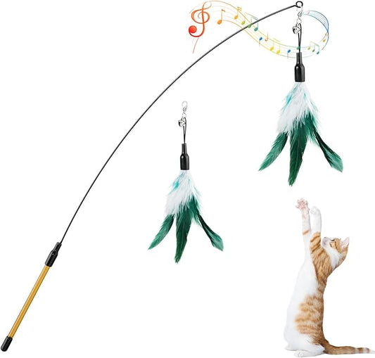Pawaboo Feather Teaser Cat Toy, Interactive Feather Wand Cat Toy Flying Feather by Pawaboo