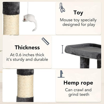 BestPet | 37" Cat Tree Tower | Light Gray | Sturdy Multi-Level Cat Tree - Image 5