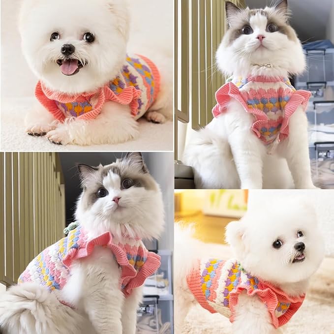 Small Dog Sweater, Knitted Tulip Cat Sweater, Warm Thick Holiday Puppy Clothes - Image 5