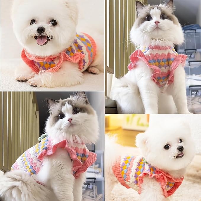 Small Dog Sweater, Knitted Tulip Cat Sweater, Warm Thick Holiday Puppy Clothes - Image 5