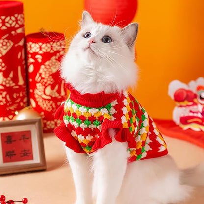 Small Dog Sweater, Knitted Tulip Cat Sweater, Warm Thick Holiday Puppy Clothes - Image 5