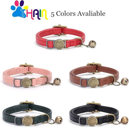 THAIN Leather Cat Collar with Bell Breakaway- Adjustable, Retro Bell fit Most - Image 5