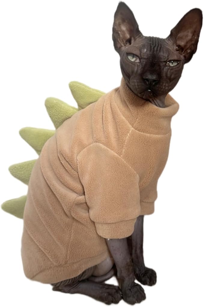 Dinosaur Sphynx Cat Clothes, Soft Polar Fleece Sweater - Image 3