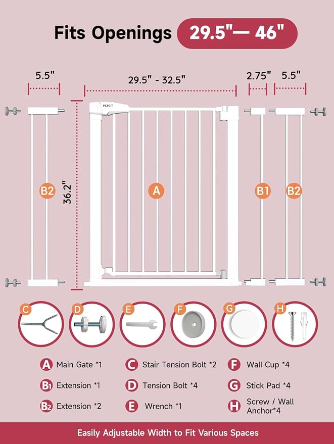 36.2" Extra Tall Baby Gate for Stairs, 29.5-46" Wide Dog Gate for Doorways - Image 7