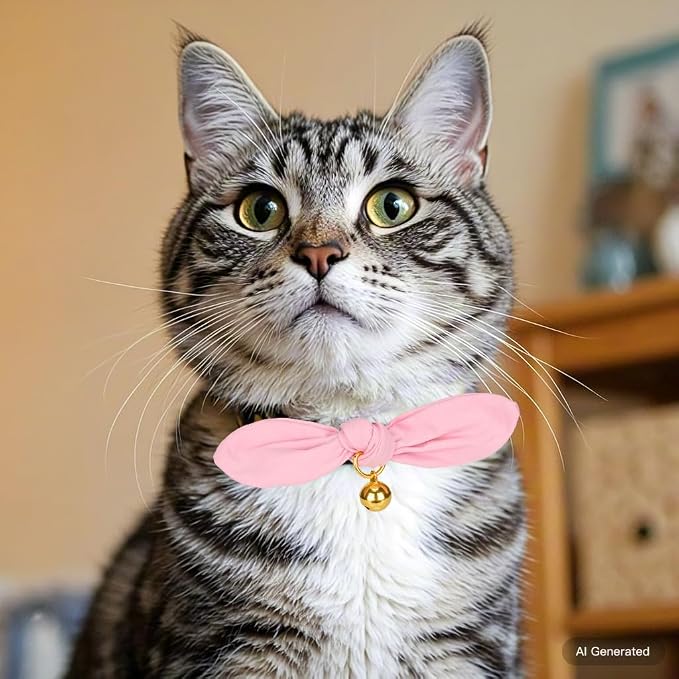 Bunny Ear Cat Collar with Bell and Bow Tie, Breakaway Cute Bowtie Kitten Collars - Image 6