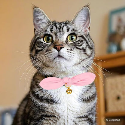 Bunny Ear Cat Collar with Bell and Bow Tie, Breakaway Cute Bowtie Kitten Collars - Image 6
