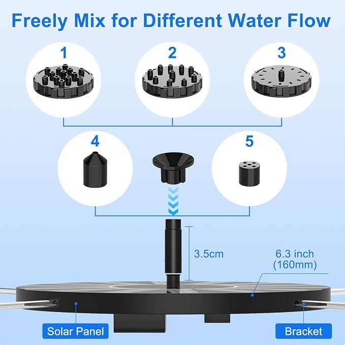 Solar Fountain, 1.5W Solar Bird Bath Fountains Pump Floating Solar Powered - Image 6