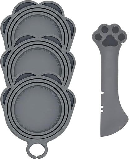 3 Pcs Cat Food Can Covers & One Can Opener | Cute Paw Shape Lids and Opener by DORUI