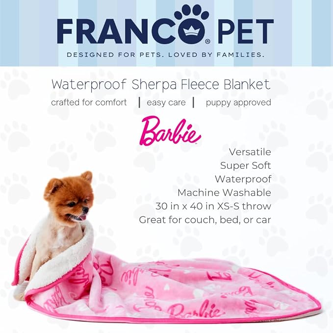 Franco Pet Barbie Super Soft Cozy Waterproof Sherpa-Backed Blanket Throw - Image 2
