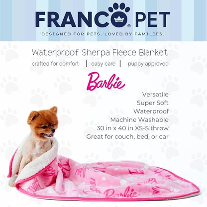 Franco Pet Barbie Super Soft Cozy Waterproof Sherpa-Backed Blanket Throw - Image 2