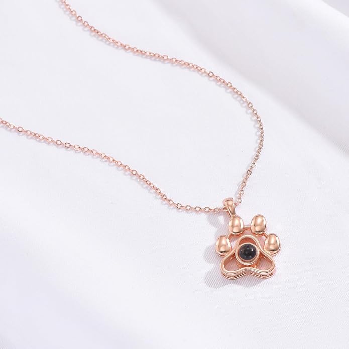 Personalized Cute Dog Cat Paw Name Necklace Forever Love Custom Heart Pendant - Image 3