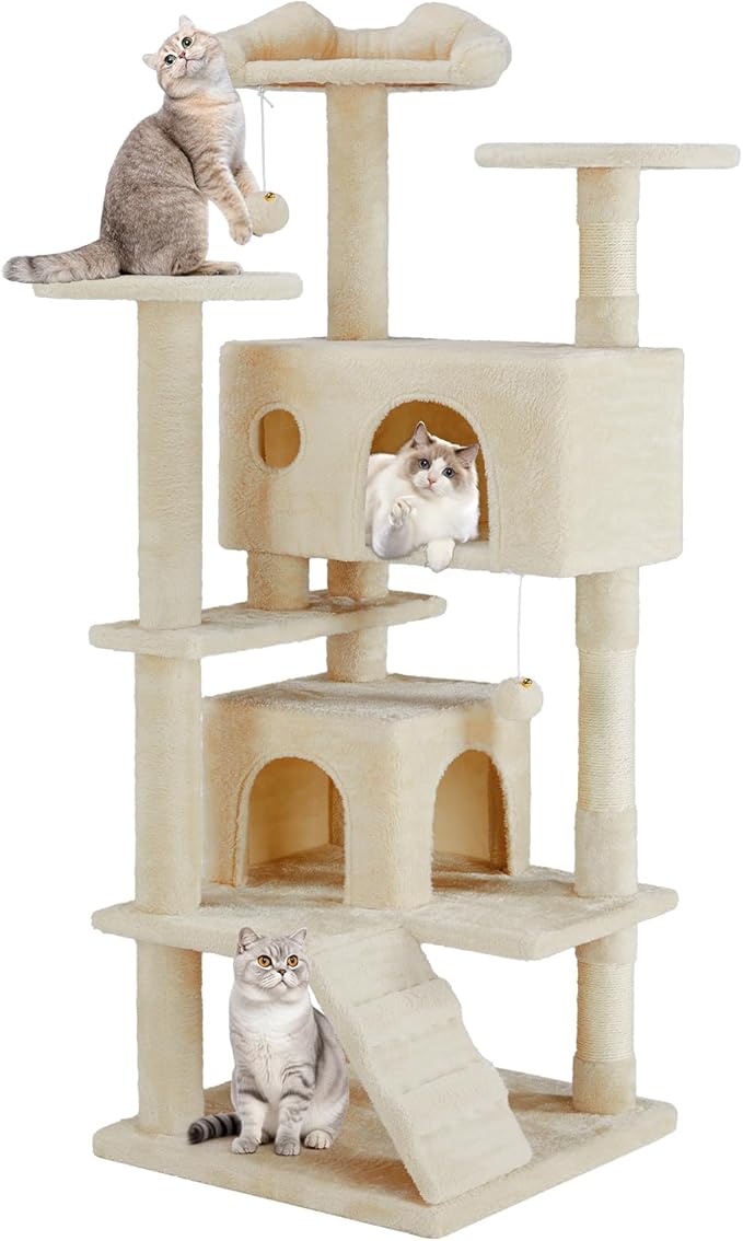 Cat Tree 54 Inch, Sisal Scratching Posts and Climbing Ladder, Pet Play Toy by Aidoly