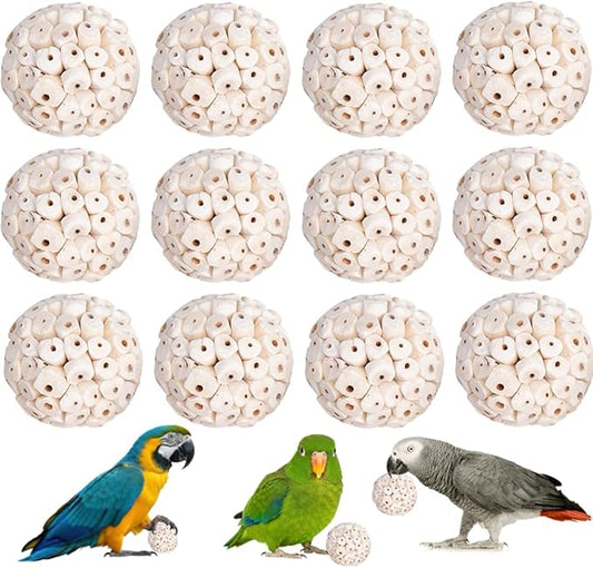 12 Pack Bird Toy Sola Balls, Natural Parrot Soft Chew Shredding & Foraging Toy by sevvynaut