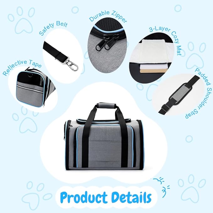 Double Expandable Cat Carrier, Airline Approved Soft-Sided Pet Travel Carrier - Image 4