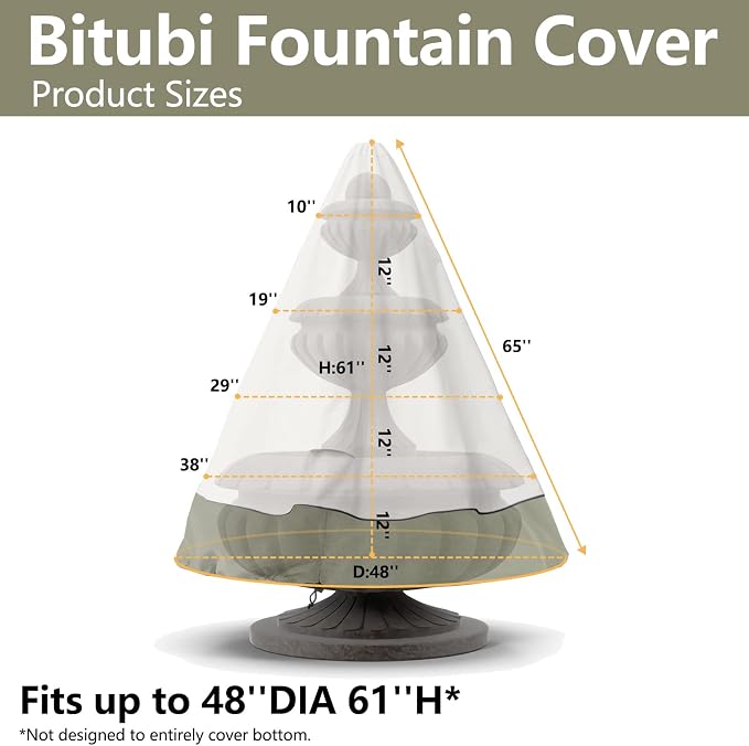 Bitubi Fountain Cover（48"x61"） 600D Oxford Cloth Garden Fountain Statue - Image 2