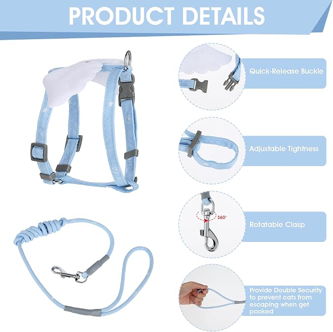 TIESOME Cat Harness and Leash Set, Adjustable Gradient Kitten Harness Escape - Image 3