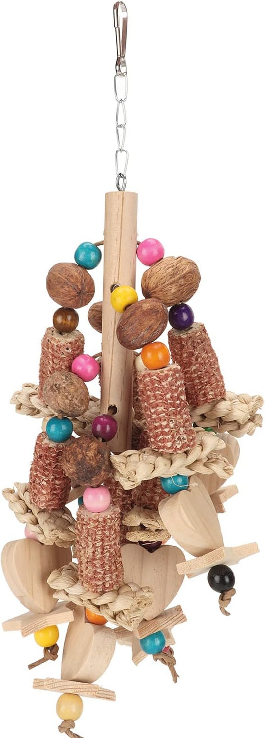Wooden Bird Chew Toy, Edible Nuts, Vibrant Design, by Gavigain