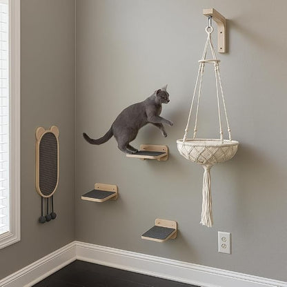 Modern Cat Wall Furniture Set – 5-Piece Hanging Shelves by Unknown
