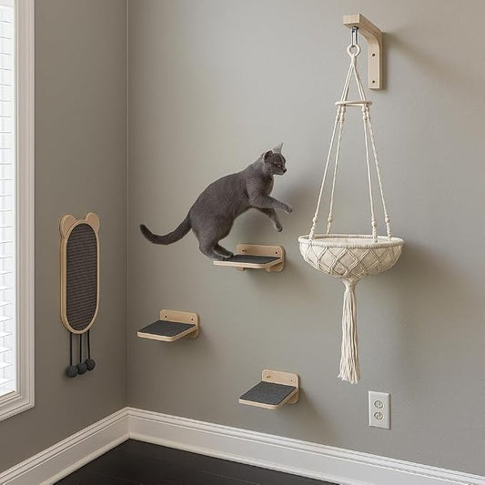Modern Cat Wall Furniture Set – 5-Piece Hanging Shelves by Unknown