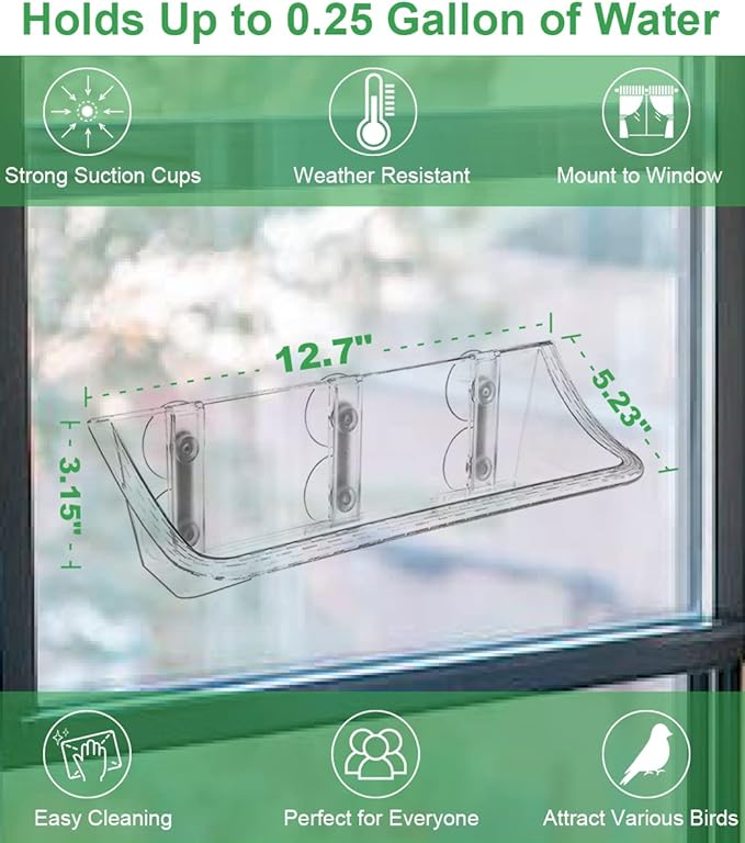 Clear Window Mounted Bird Feeder Bath - Image 3