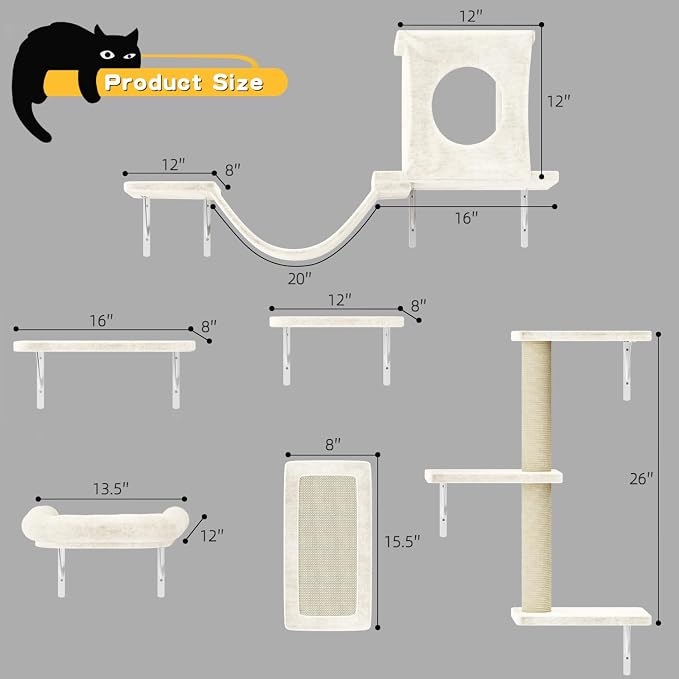 6-in-1 Cat Wall Shelves, Wooden Climbing Wall - Image 7