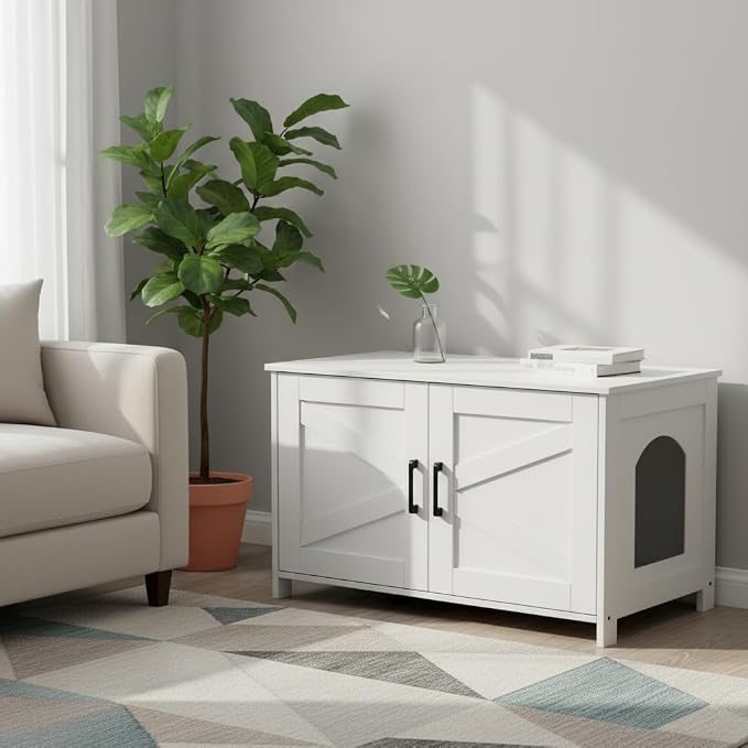 Homhedy Cat Litter Box Enclosure, Wooden Cat Washroom Furniture - Image 7