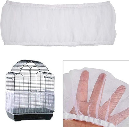 Universal Nylon Mesh Bird Cage Cover, Large White Seed Catcher - Image 2