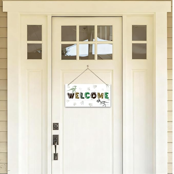 Welcome Sign for Front Door, Playroom Wall Decor, Dinosaur Theme Wall Hanging - Image 4