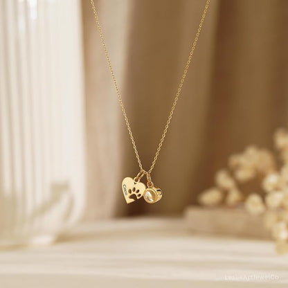 Personalized Cute Dog Cat Paw Name Necklace Forever Love Custom Heart Pendant - Image 2