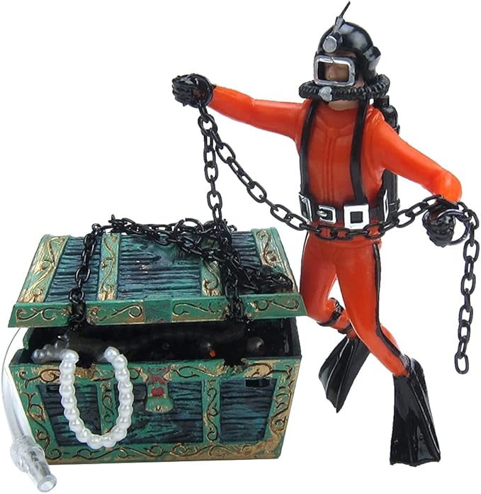 Live-Action Aquarium Ornament Creative Undersea Treasure Chest Diver Air by Eyech