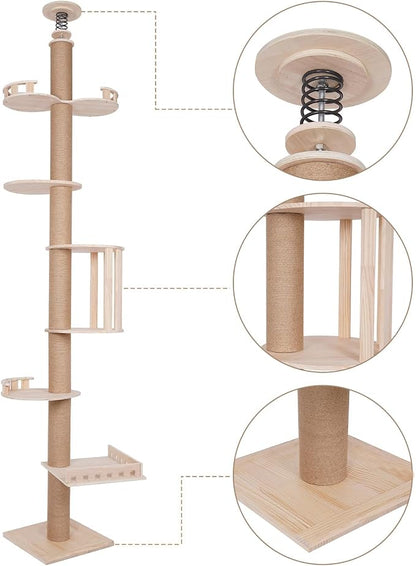 Floor to Ceiling Cat Tree, 100.4-104.3" Tall Cat Tower - Image 5