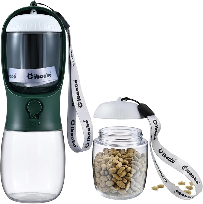 Dog Water Bottle with Food Container, Travel Puppy Water Bowl, Portable Pet by Cibaabo