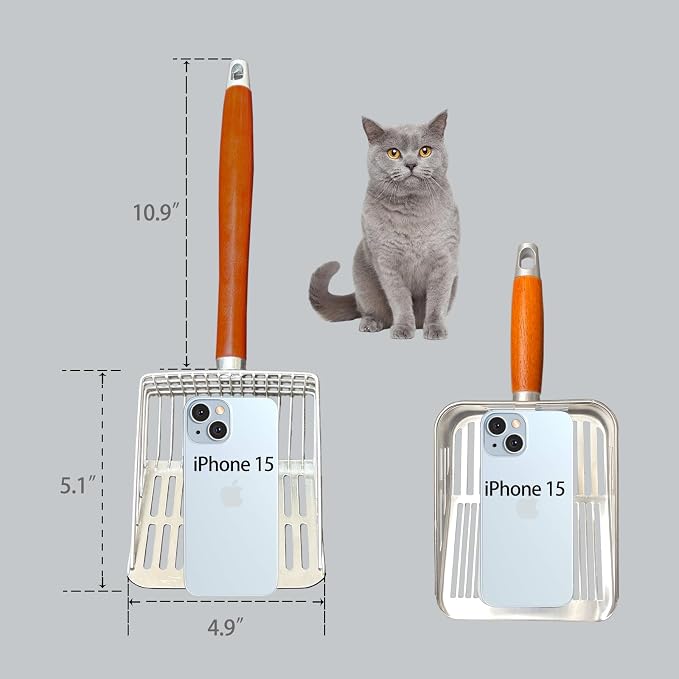 Designed for Deep Litter Boxes, Long Handle Metal Cat Litter Scoop - Image 7