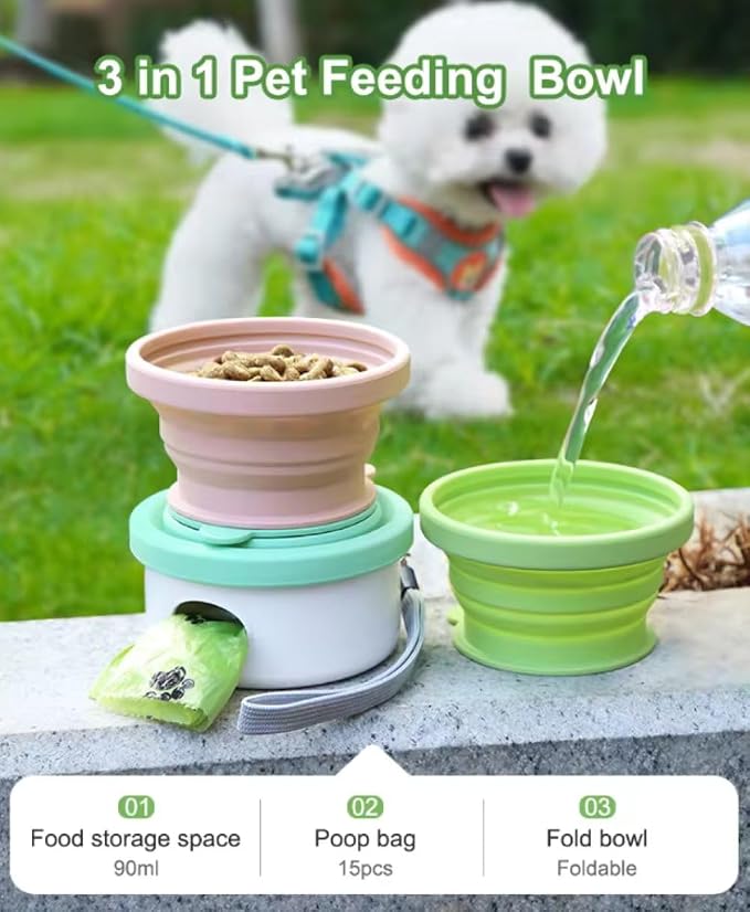 3 in 1 Collapsible Dog Bowl, Treat Container, Poop Bag Holder - Image 2