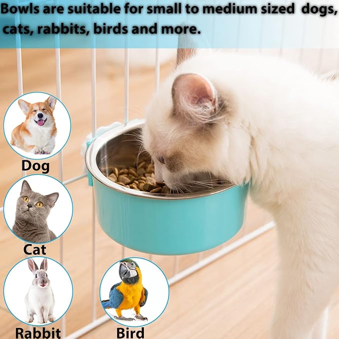 2 Pieces Crate Dog Bowl, Removable Stainless Steel Pet Kennel Hanging Food - Image 3
