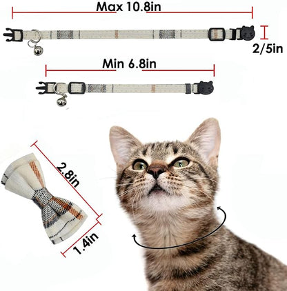 Cat Collar Breakaway with Bell and Bow Tie, Plaid Design Adjustable Safety - Image 7