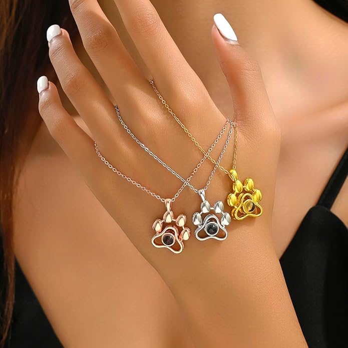 Personalized Cute Dog Cat Paw Name Necklace Forever Love Custom Heart Pendant - Image 6
